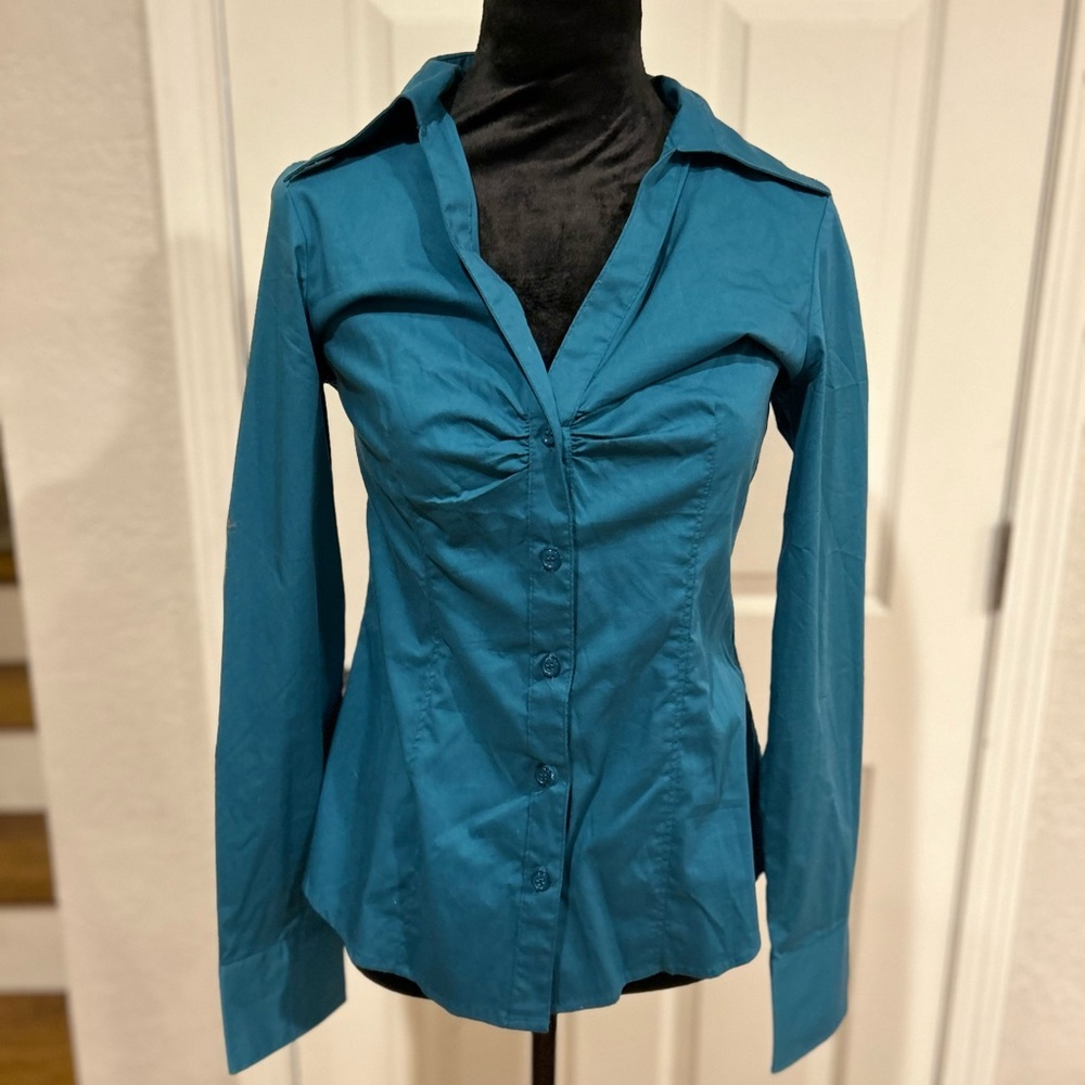 Colours Of The World Teal Button Down Shirt Size Small
